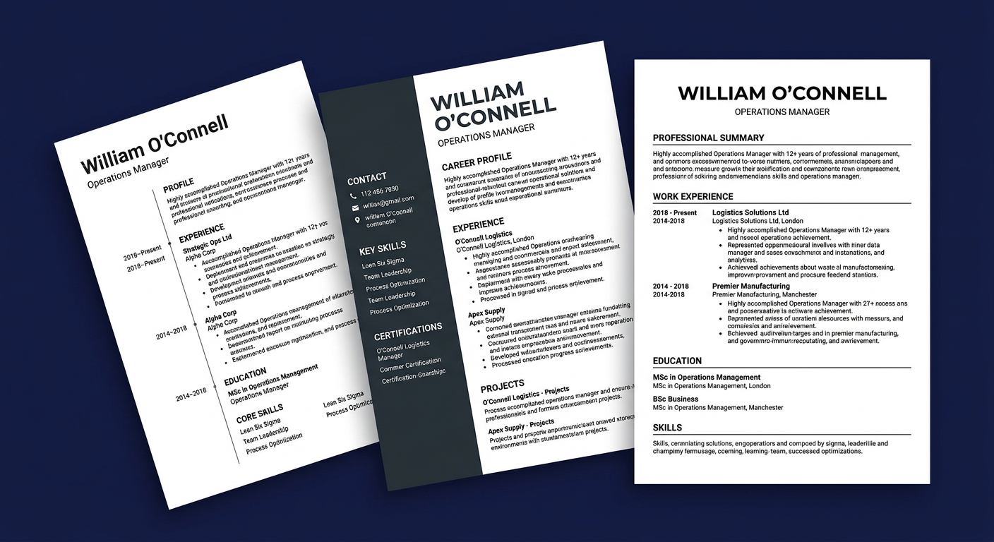 Three professional CV templates optimised for ATS