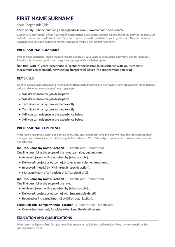 Preview of the ATS-friendly CV template